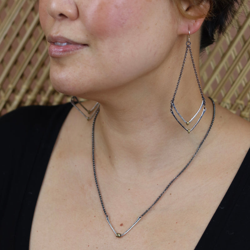 V Necklace with Heishi Accent Beads: 2 Metal Options