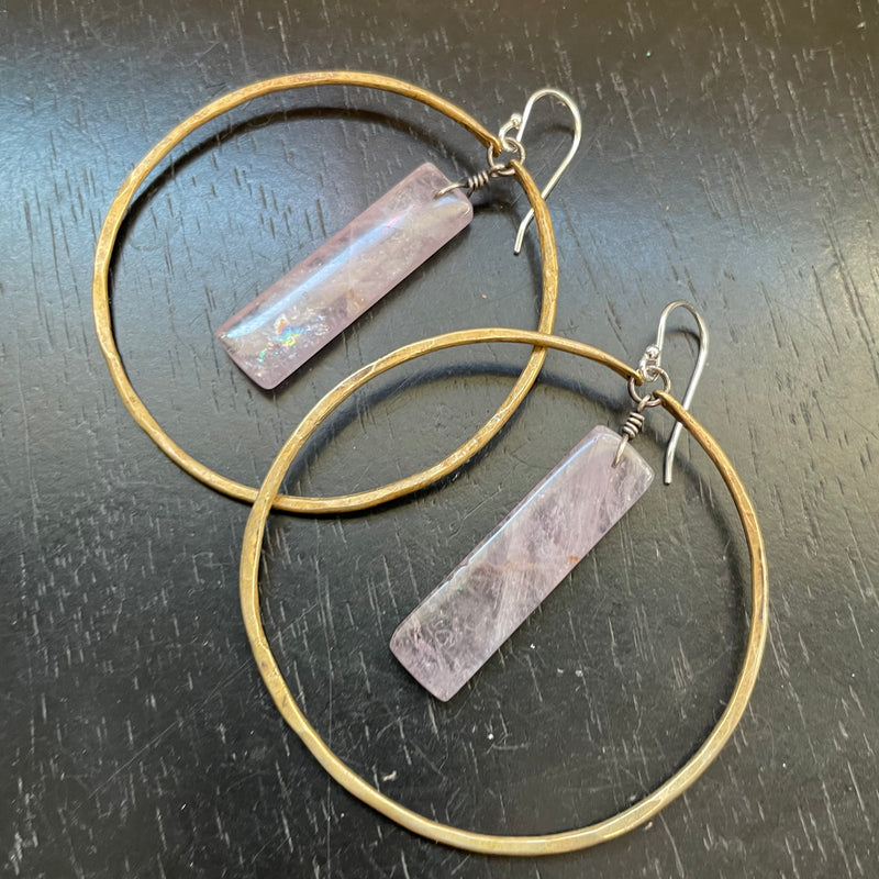 NEW! Large Brass Hoops with Amethyst
