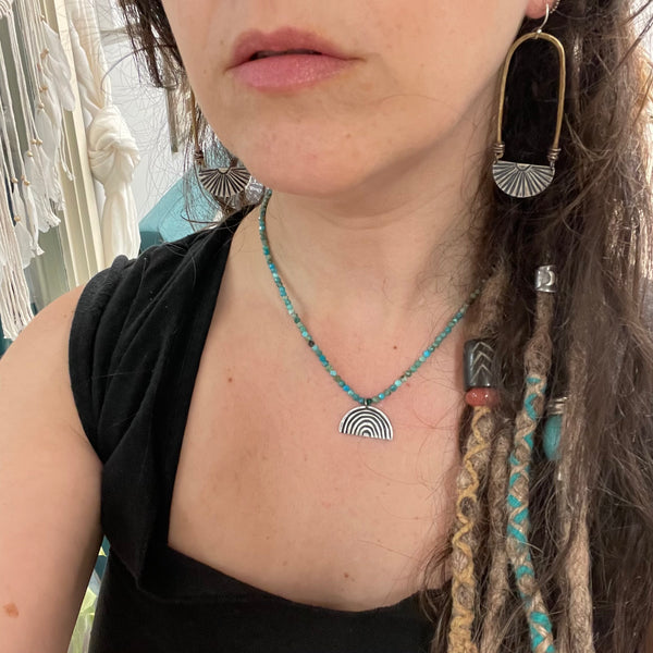 SILVER Rainbow with Turquoise Beads (Tight-bow version)
