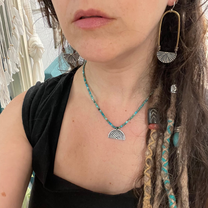 SILVER Rainbow with Turquoise Beads (Tight-bow version)